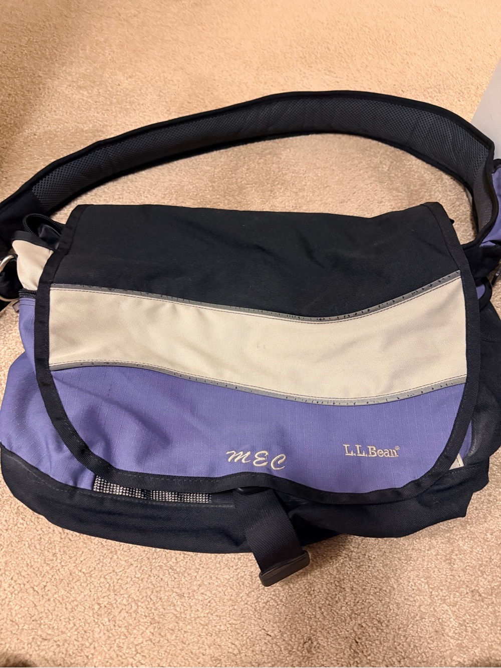 L.L. Bean Black, Purple & Cream Messenger Bag